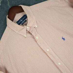 Ralph Lauren Classic Fit Mens Orange Gingham Button Down Shirt Size 16 32 33